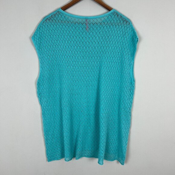 Ruby Ribbon Top Women Medium Large Blue Crochet Open Knit Cap Sleeve Relaxed Fit - Picture 5 of 8